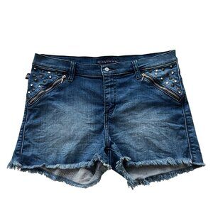 Rock & Republic Distressed Denim Shorts w/ Studded & Zipper Accents Womens Sz 12